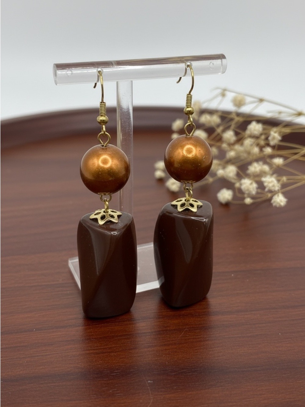 Brown Beaded Dangle Earrings NWOT Boho Statement Drop Earrings